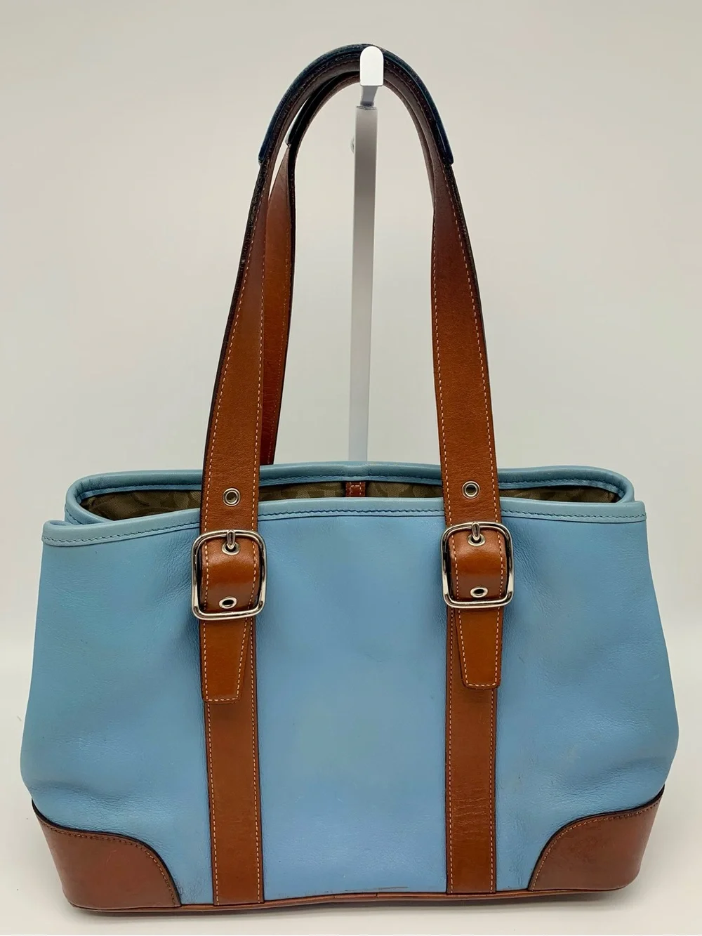 Coach Vintage Soho Buckle Tote 7588 Light Blue Glove Tanned Leather Shoulder Bag